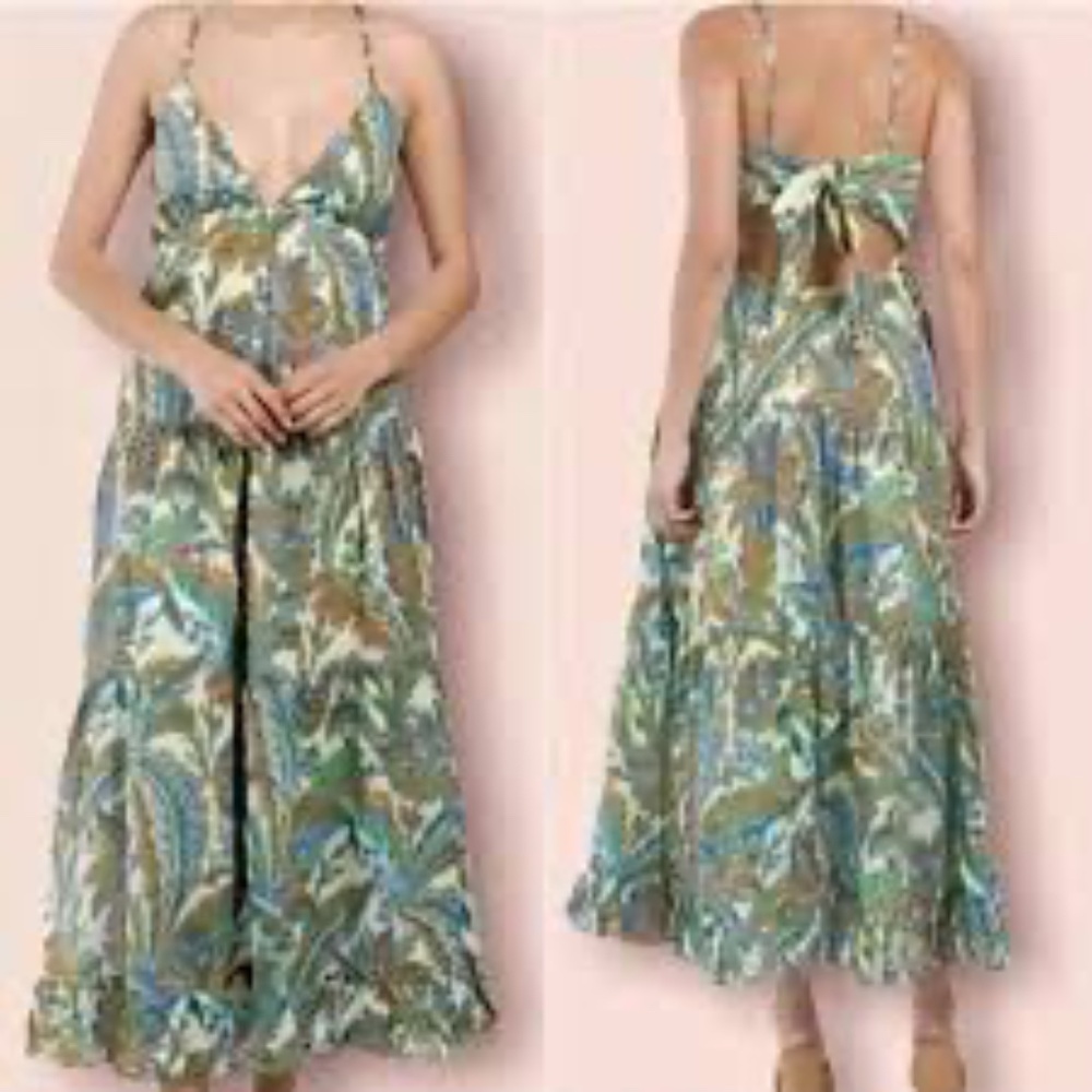 House of Harlow Paisley Print Green Summer Spring Dress Size Large